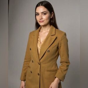 Elegant Women's Tan Double-Breasted Blazer